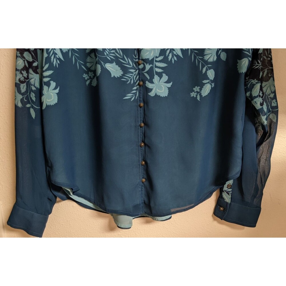 Anthropologie Pilcro Tavi Blue Buttondown Floral Blue Viscose Blouse Large - Picture 4 of 14